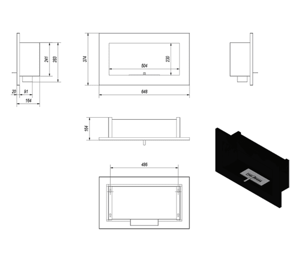 silverflame-biofireplace-golf-horizontal-black-drawing